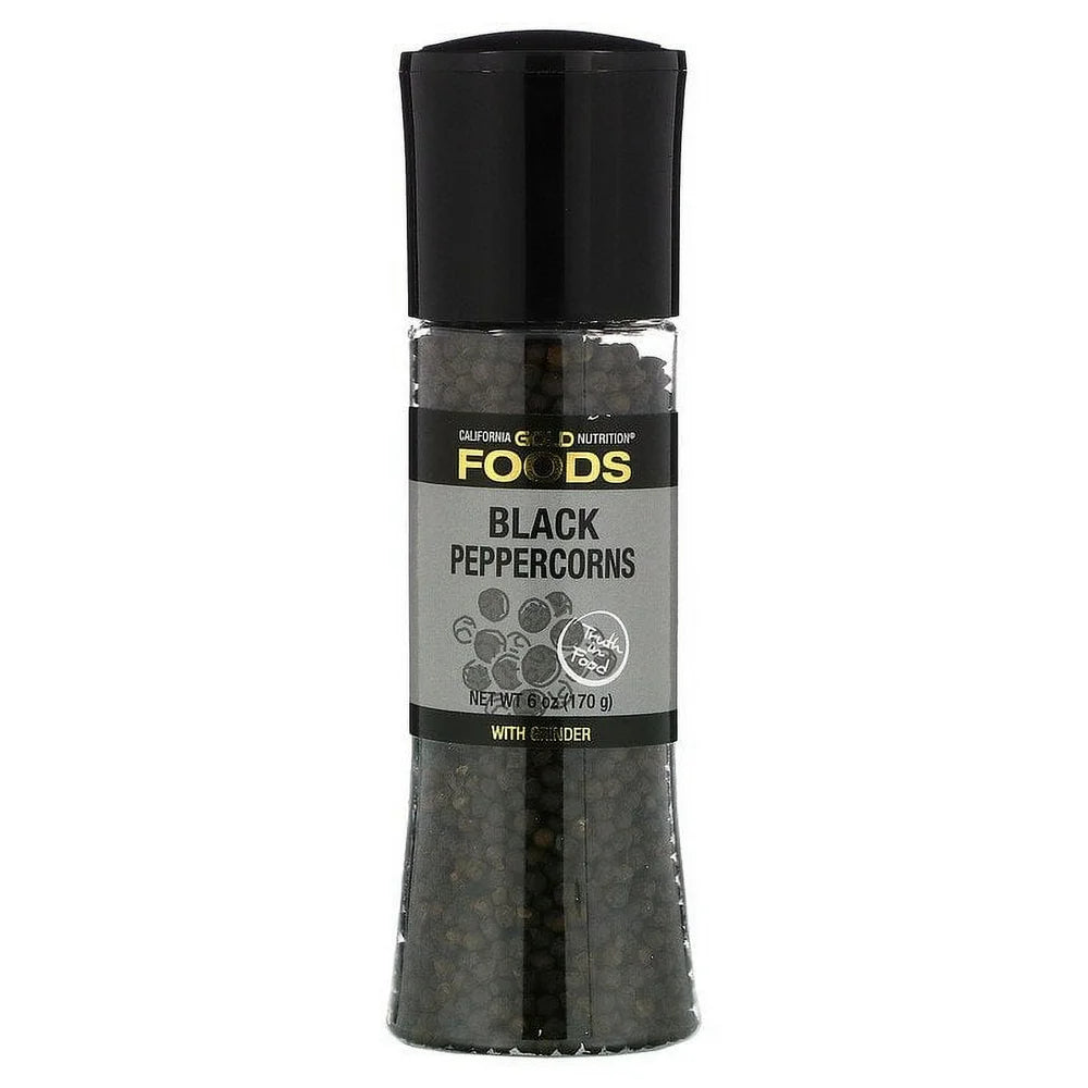 California Gold Nutrition, FOODS - Black Peppercorns Grinder, 6 Oz Pack of 3