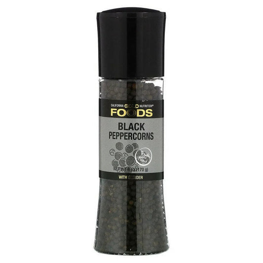 California Gold Nutrition, FOODS - Black Peppercorns Grinder, 6 Oz Pack of 3