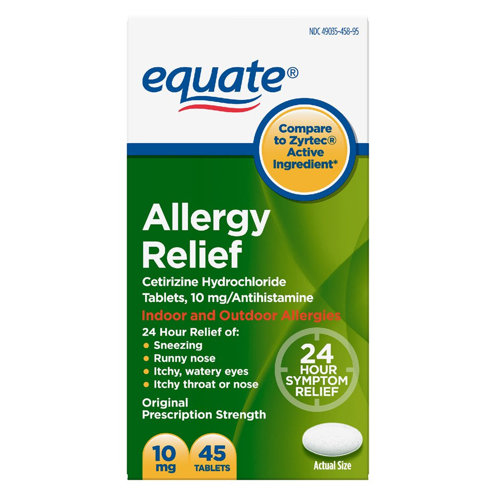 Equate 24 Hour Allergy, Cetirizine Hydrochloride Tablets, 10 Mg, 45 Count