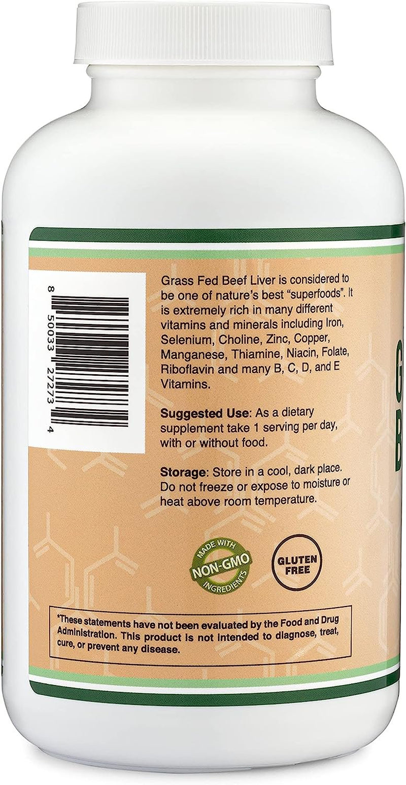 Beef Liver Capsules (1,000Mg of Grass Fed, Desiccated Beef Liver per Serving, 180 Capsules, 3 Month Supply) Beef Liver Supplement for Digestion, Immune Health, Energy, and Wellness by Double Wood