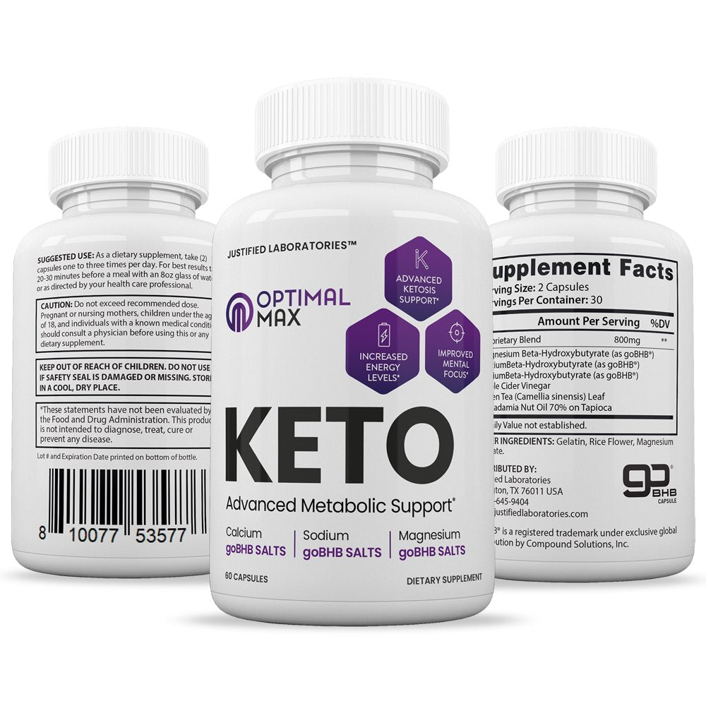 (2 Pack) Optimal Max Keto Pills Includes Apple Cider Vinegar Patented Gobhb® Exogenous Ketones Advanced Ketogenic Supplement Ketosis Support for Men Women 120 Capsules