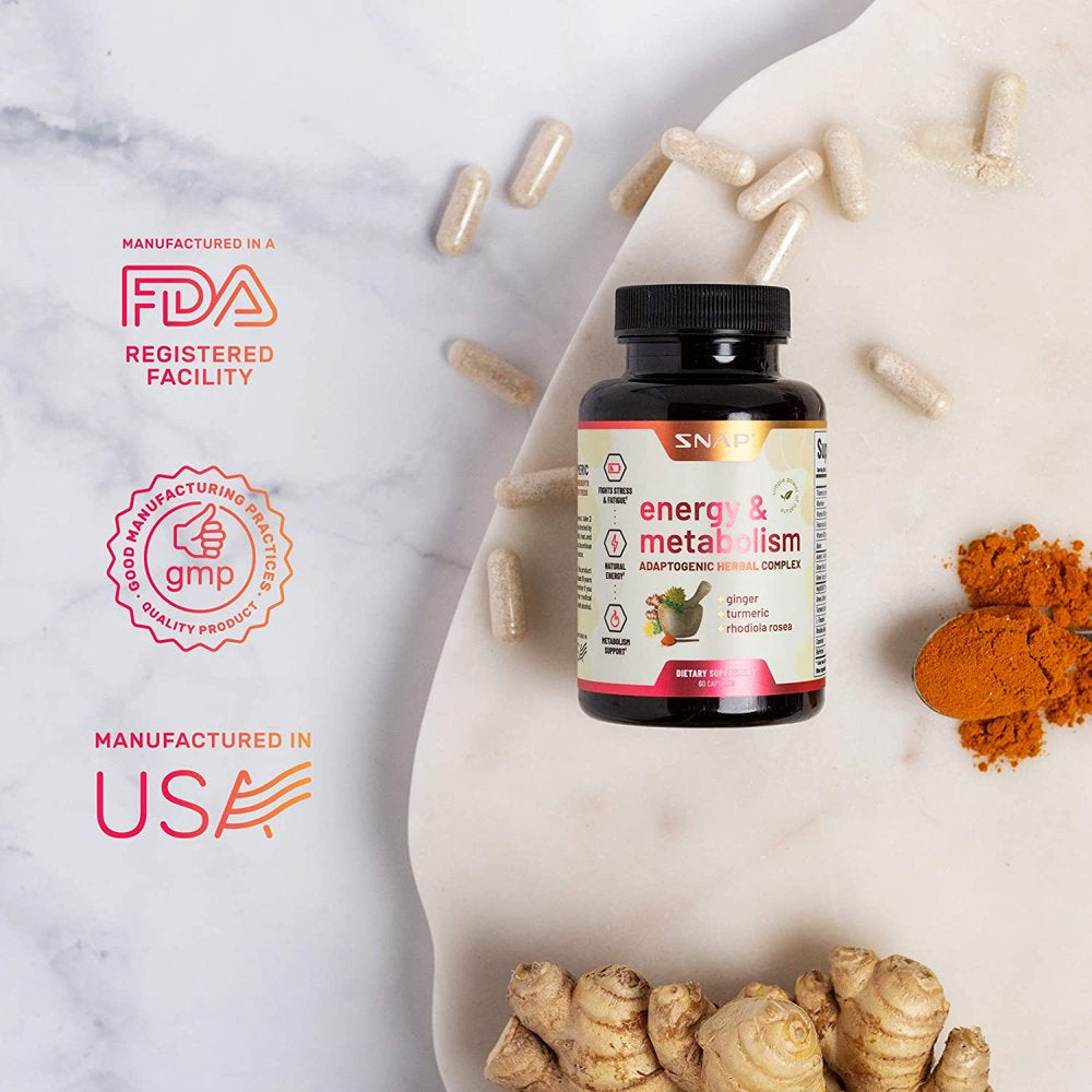 Snap Supplements Energy & Metabolism Booster, Supports Weight Loss, 60 Capsules, 2Pk