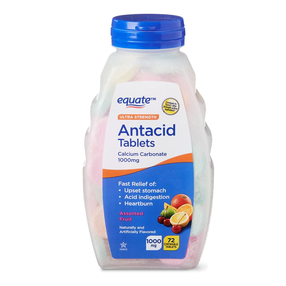 Equate Ultra Strength Antacid Chewable Fruit Tablets, over the Counter, 1000 Mg, 72 Ct