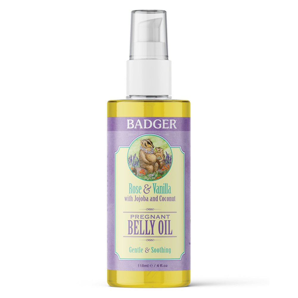 Badger Pregnant Belly Oil W/ Rose & Vanilla 4 Fl. Oz Glass Bottle