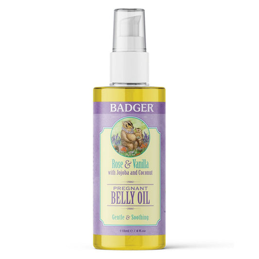 Badger Pregnant Belly Oil W/ Rose & Vanilla 4 Fl. Oz Glass Bottle