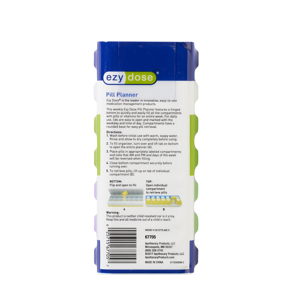 Ezy Dose Weekly (7-Day) AM/PM Pill Organizer, Large Compartments, 2 Times a Day, Colors May Vary