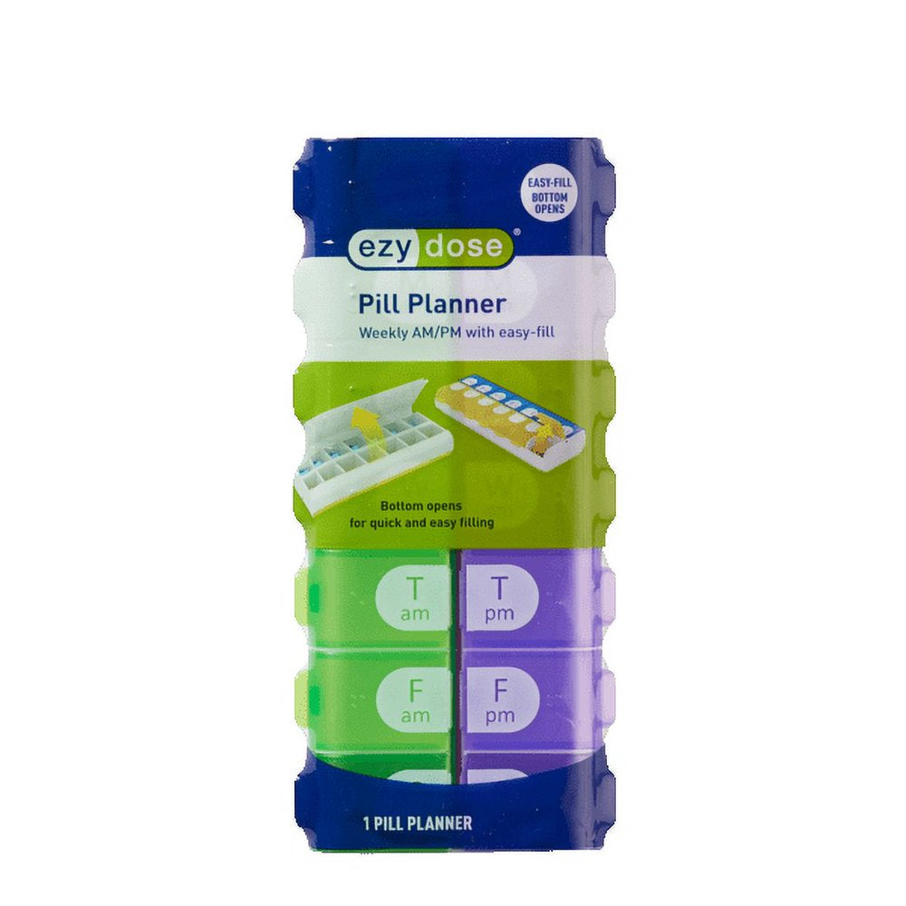 Ezy Dose Weekly (7-Day) AM/PM Pill Organizer, Large Compartments, 2 Times a Day, Colors May Vary