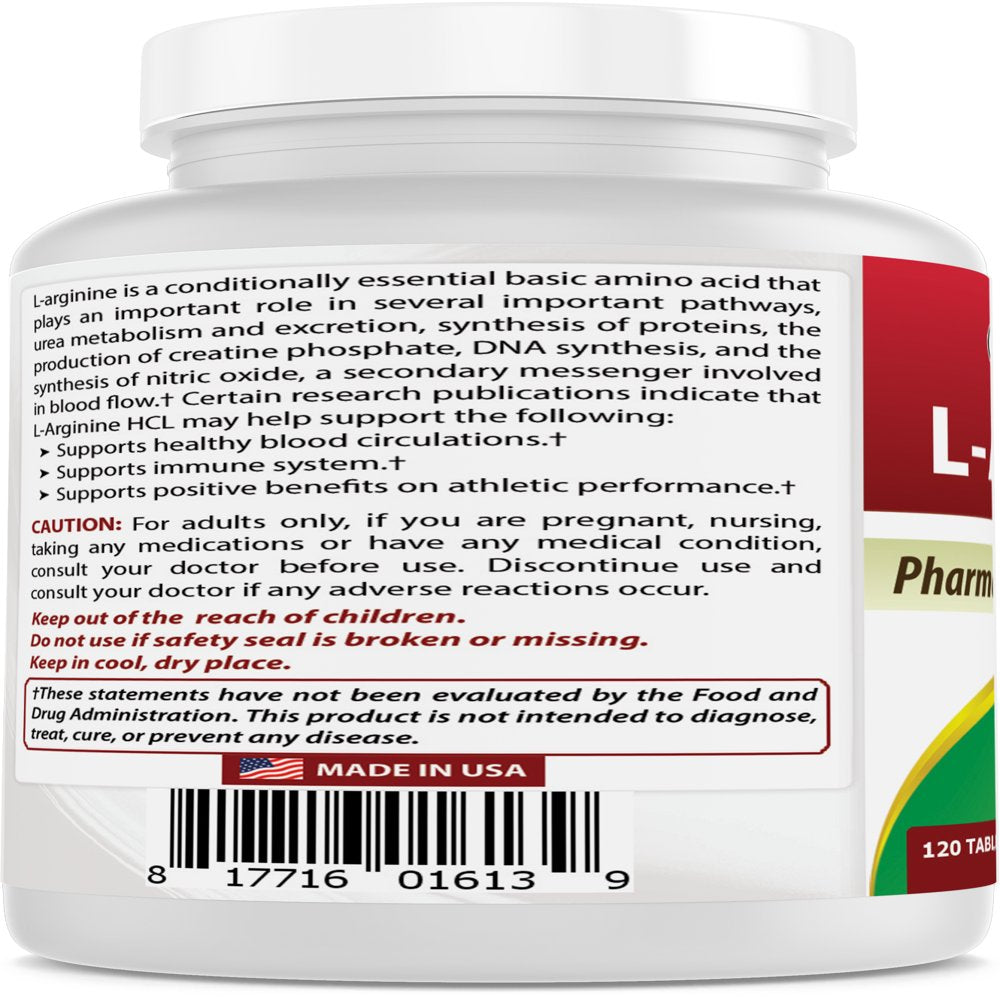 2 Pack Best Naturals L-Arginine 1000 Mg 120 Tablets (Pharmaceutical Grade) | L Arginine Supplement Promotes Nitric Oxide Synthesis (Total 240 Tablets)