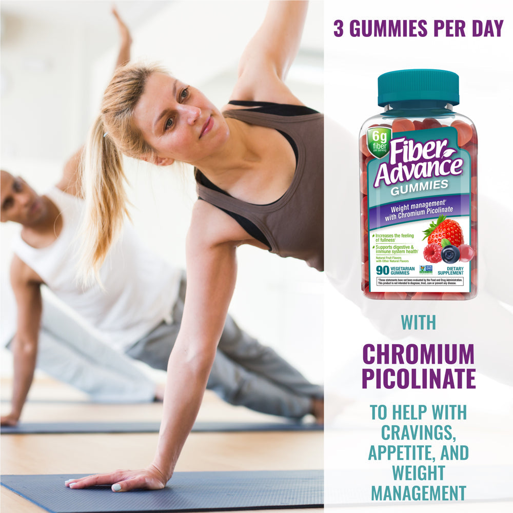 Fiber Advance Weight Management Gummies with Chromium Fiber Supplement, Natural Fruit, 90 Count