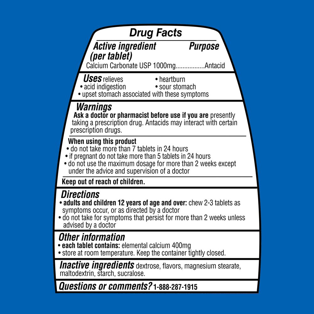 Equate Ultra Strength Heartburn Antacid Chewable Peppermint Tablets, over the Counter, 1000 Mg, 160 Count