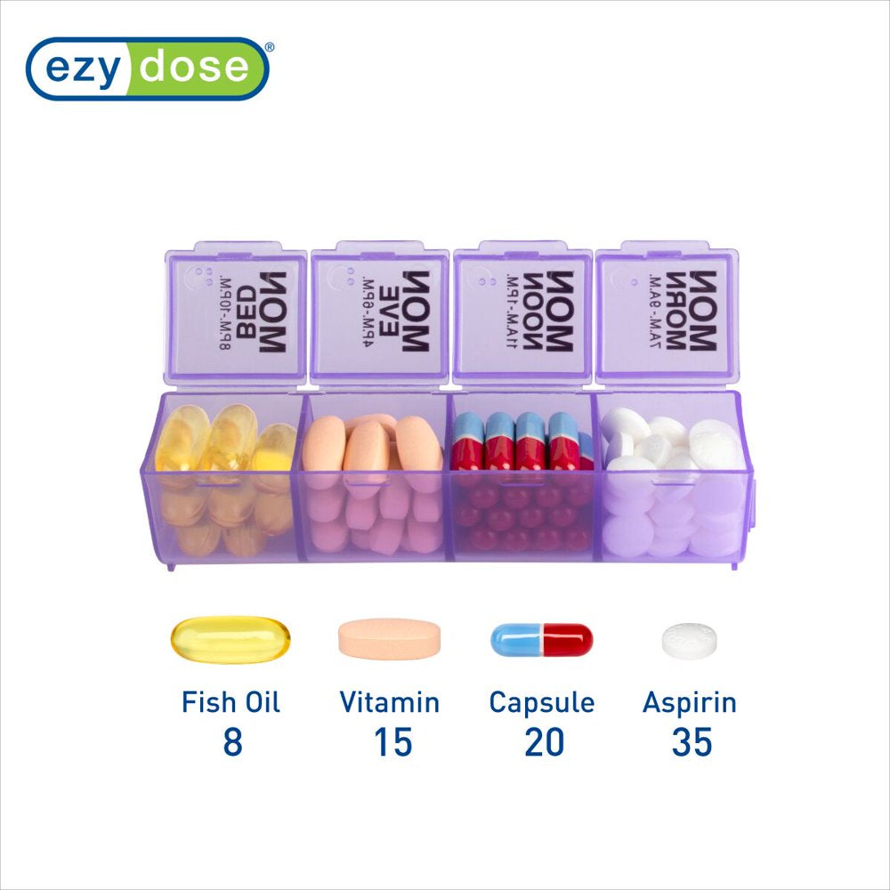Ezy Dose Weekly (7-Day) Pill Organizer, Large Pop-Out Compartments, 4 Times a Day (Large)