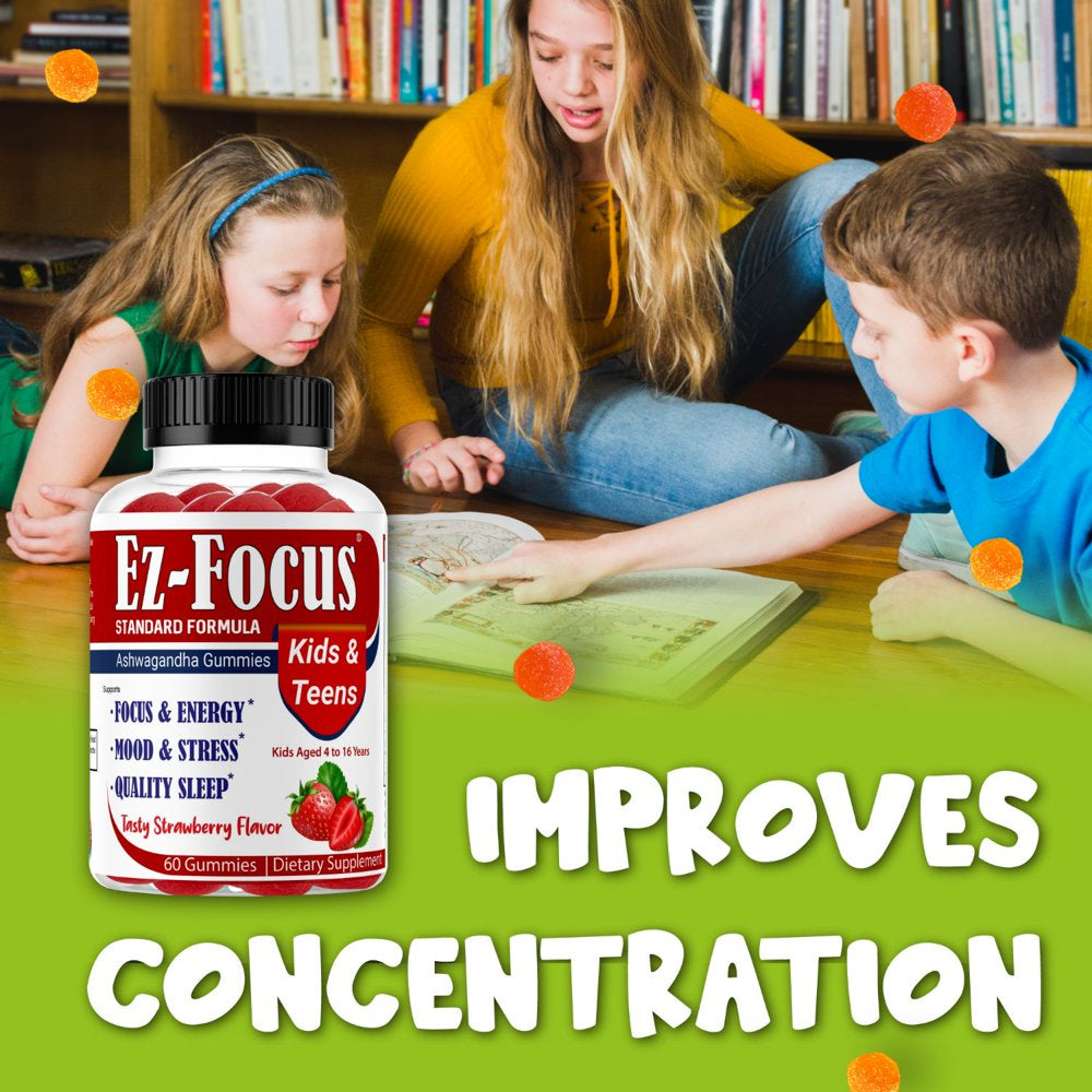 Ez-Focus Brain Booster Gummies for Kids & Teens -Brain Supplement with Omega, Support Focus, Memory, Concentration and Cognition - Vegan, Non-Gmo - 60 Gummies by Celebrity Lifestyle