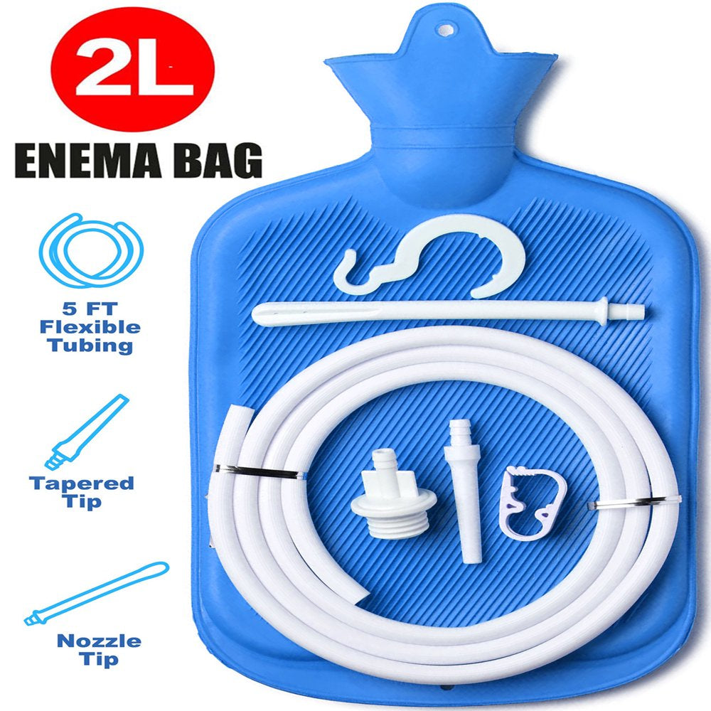 Enema Bag,Zpl Reusable 2L Enema Bag Kit Colon Cleaning Irrigation Detox Rubber Bag Enema Kit,Blue