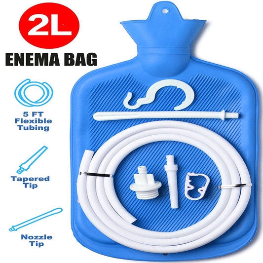 Enema Bag,Zpl Reusable 2L Enema Bag Kit Colon Cleaning Irrigation Detox Rubber Bag Enema Kit,Blue