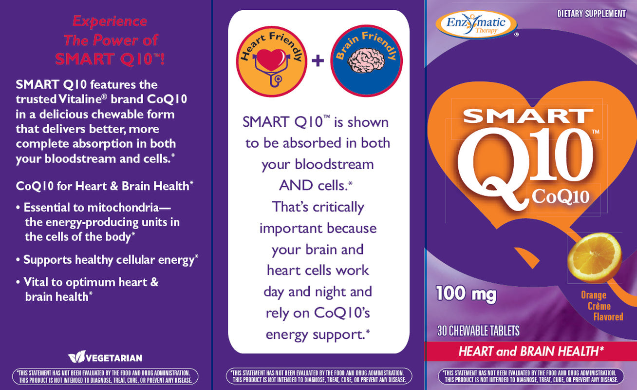 Enzymatic Therapy SMART Q10 Coq10 Chewable Tablets, Orange Créme, 30 Ct