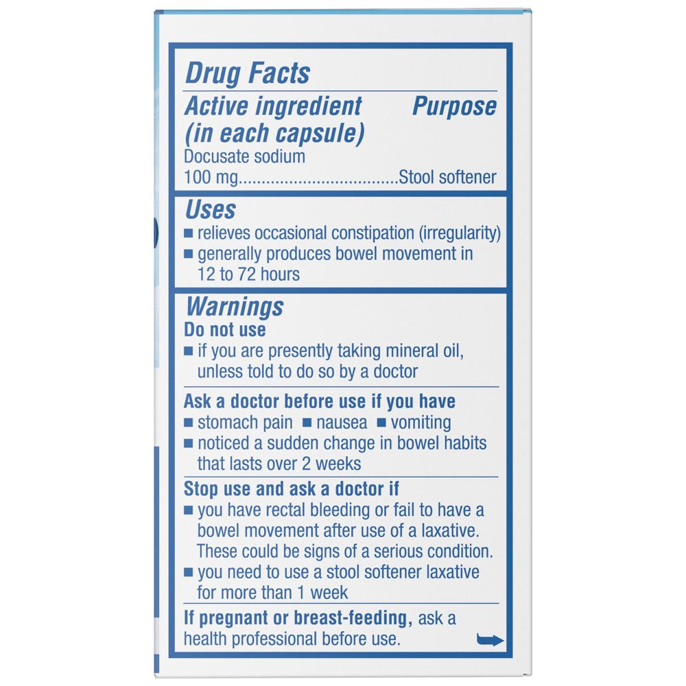 Colace® Regular Strength Stool Softener for Constipation Relief, 100Mg Capsules, 30 Ct