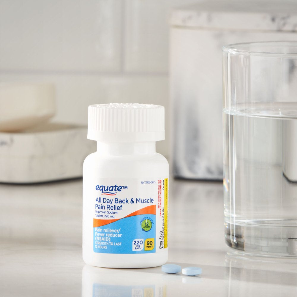 Equate All Day Back & Muscle Pain Relief Naproxen Sodium Tablets, 220Mg, 90 Count
