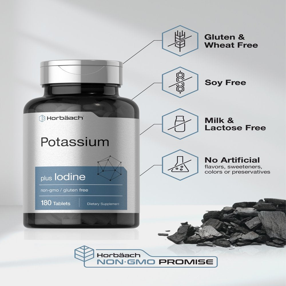 Potassium plus Iodine | 180 Vegetarian Tablets | as Potassium Iodide | by Horbaach