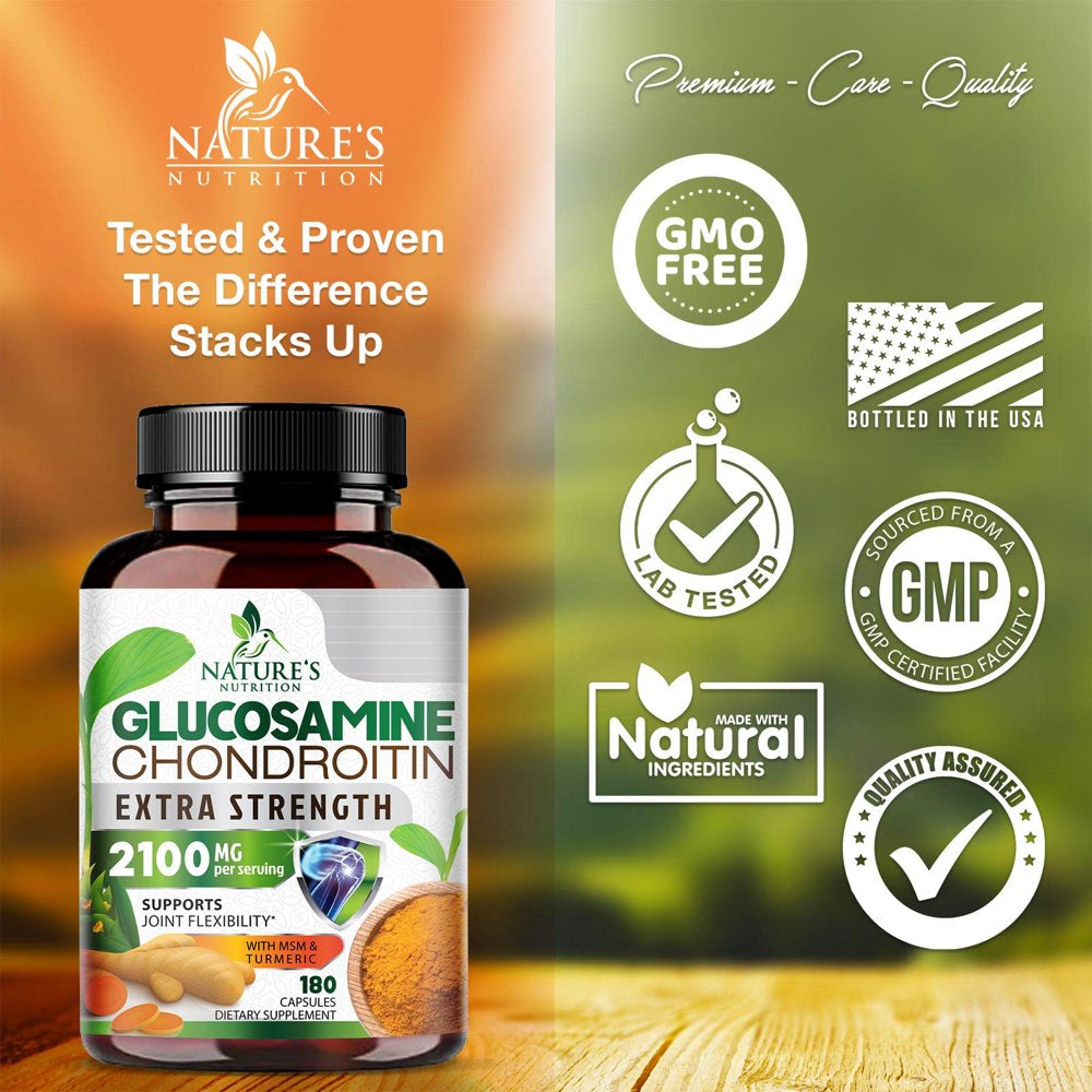 Glucosamine Chondroitin MSM Complex - Joint Support Supplement Turmeric & Boswellia, Triple Strength Glucosamine Capsules - Support for Joint Health & Mobility with Quercetin Bromelain - 180 Capsules