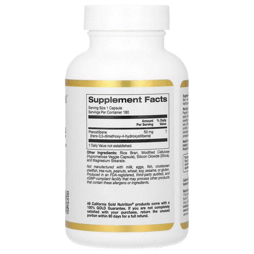 California Gold Nutrition Pterostilbene, 50 Mg, 180 Veggie Capsules