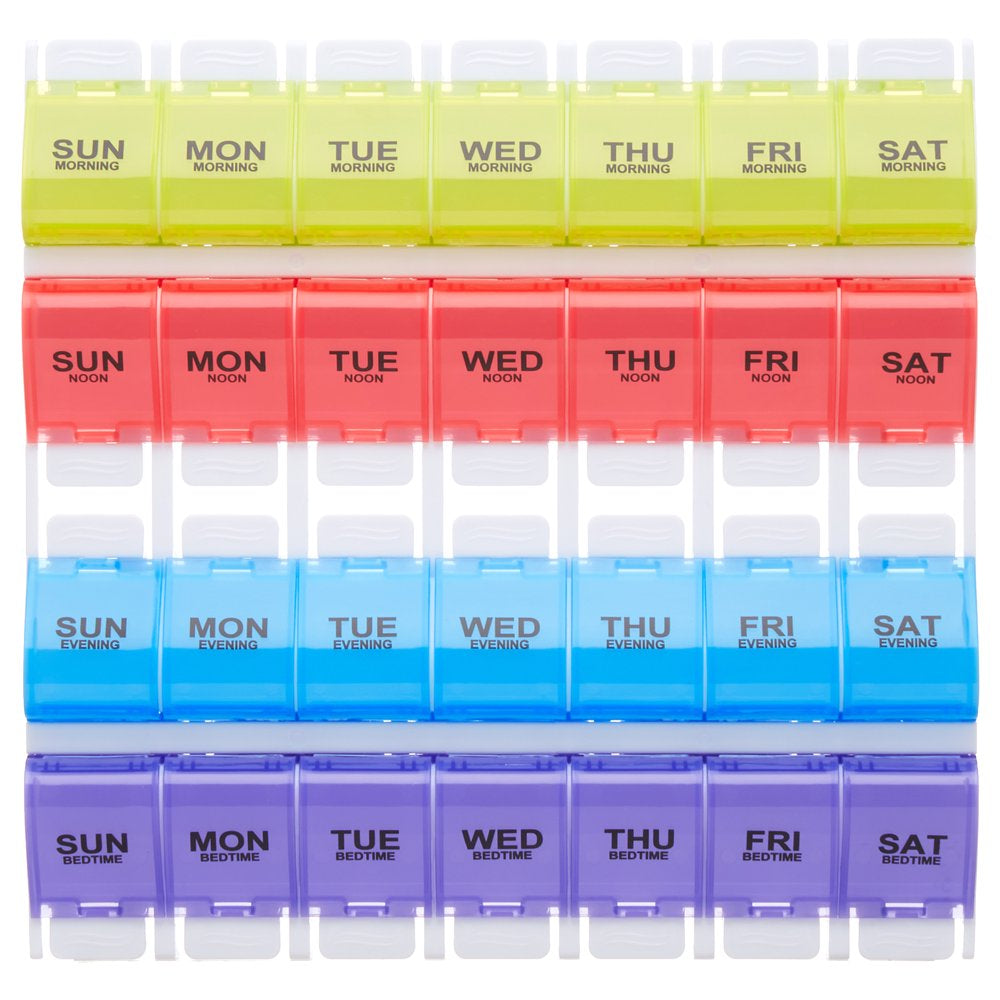 Equate 4-A-Day Weekly Large Pill Planner, Easy Open Pill Organizer