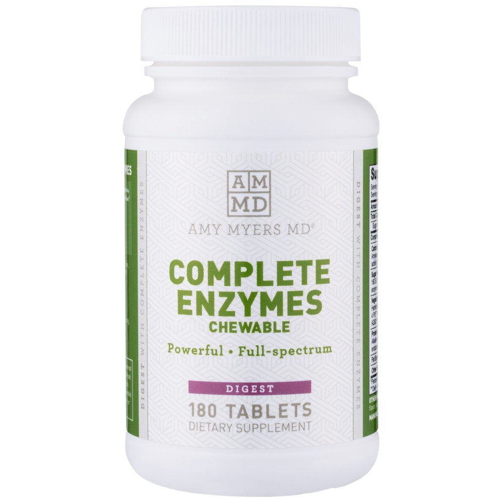 Dr Amy Myers Digestive Enzymes Chewable – Complete Enzymes Support Leaky Gut, Acid Reflux, Gas, Bloating, Gluten Exposure – Amylase, Lipase, Lactase, Alkaline, Protease, Sucrase + More – 180 Tablets