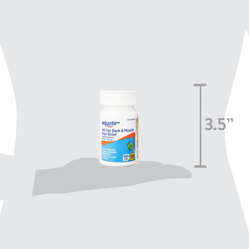 Equate All Day Back & Muscle Pain Relief Naproxen Sodium Tablets, 220Mg, 200 Count