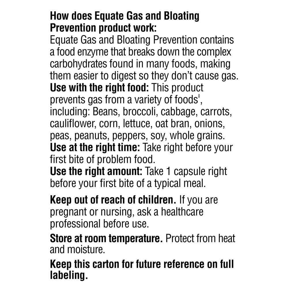 Equate Gas Relief and Prevention Food Enzyme Dietary Supplement, 100 Count