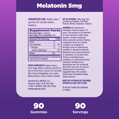 Natrol Melatonin Sleep Aid Gummies, Fall Asleep Faster, Strawberry, 5Mg, 90 Count