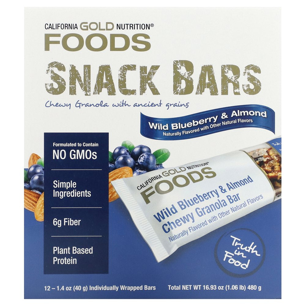 California Gold Nutrition Wild Blueberry & Almond Chewy Granola Bars, 12 Bars, 1.4 Oz (40 G) Each