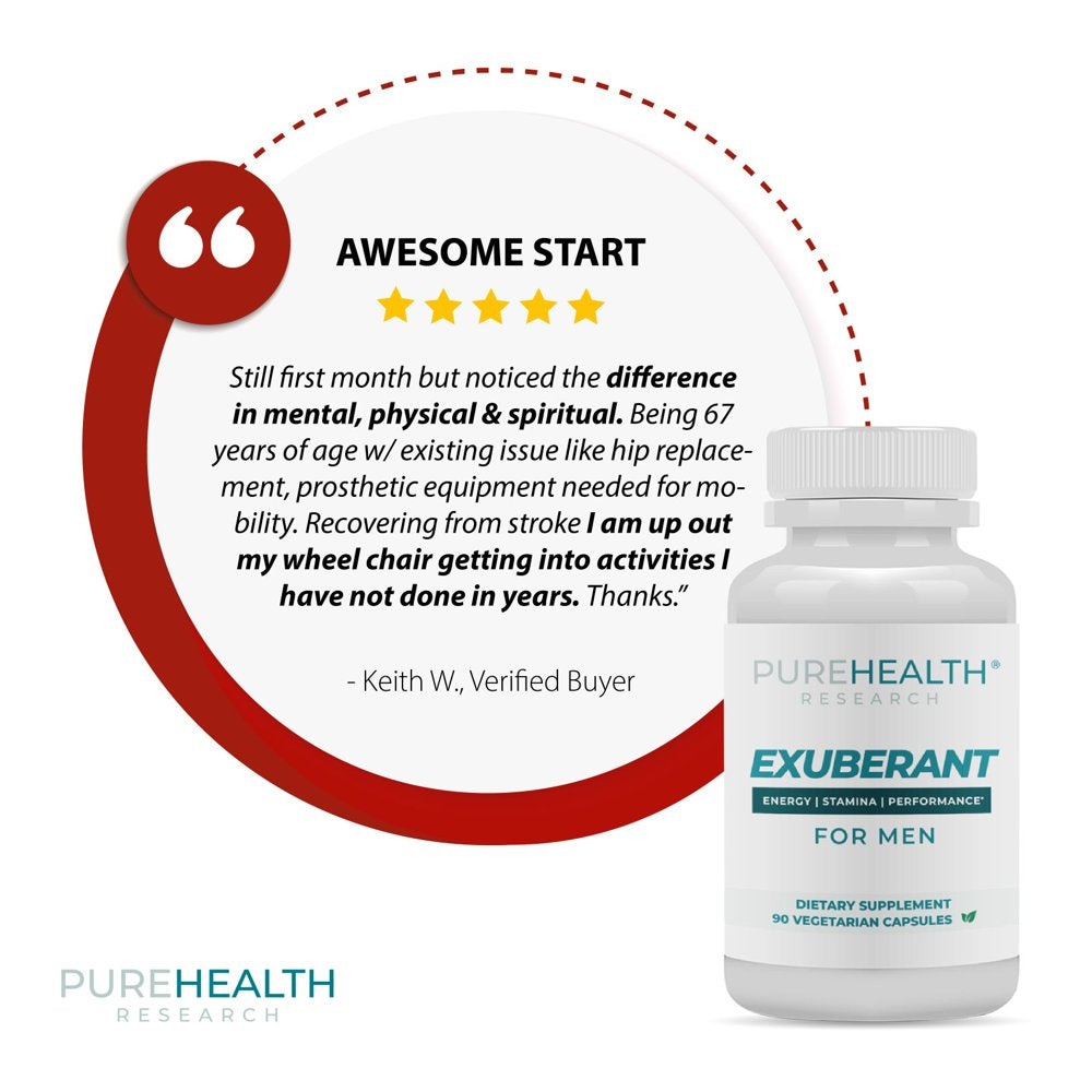 Exuberant Testosterone Booster for Men, Support Testo Level, Increase Energy, Promote Muscles, Bones and Mood by Purehealth Research