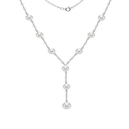 ADDURN 14Kt Gold 6-6.5Mm Akoya Pearl Stations Lariat Necklace, 18"