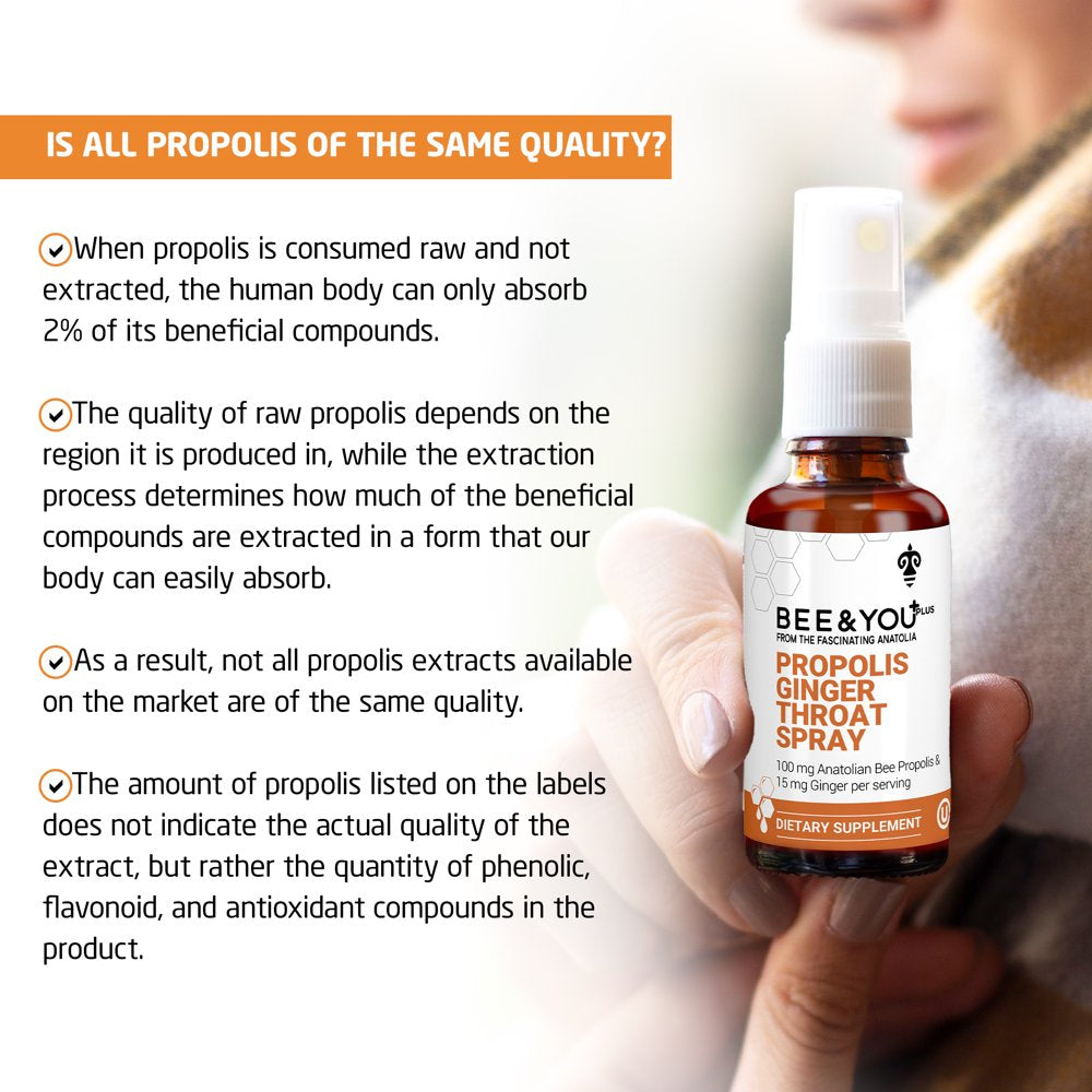 BEE and You Propolis Ginger Raw Honey Soothing Throat Spray, Ultra Pure, Immune Support Supplement, Oral Health, Antioxidants, Keto, Paleo, Gluten-Free, 1 Fl Oz, Stocking Stuffers, Gifts