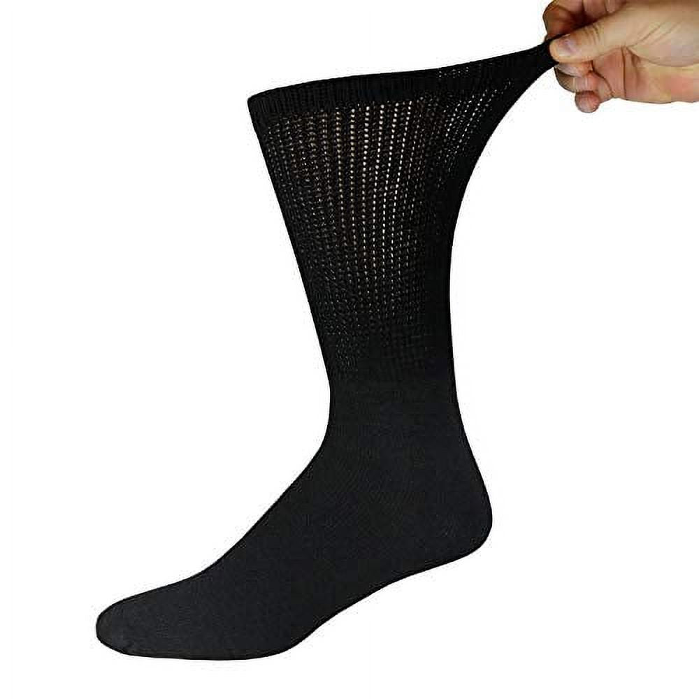 6 Pairs of Cotton Diabetic Non-Binding Neuropathy Crew Socks (Black, Fits Mens Shoe Size 9-12/Womens Shoe Size 10-13)