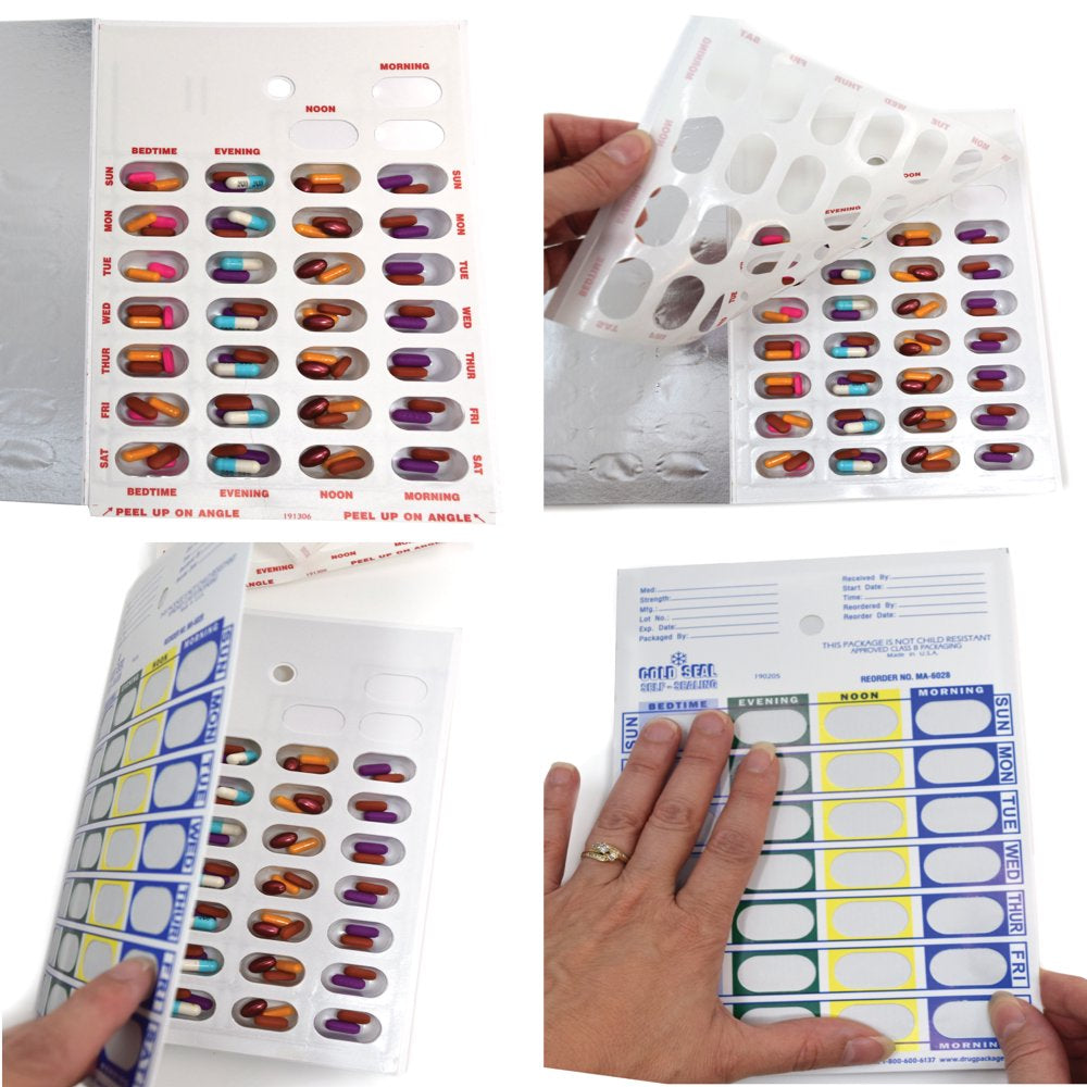 Pillthing 4 Time a Day Weekly (7 Day) Cold Seal Pill Blister Pharmacy Foil Pack System Cards