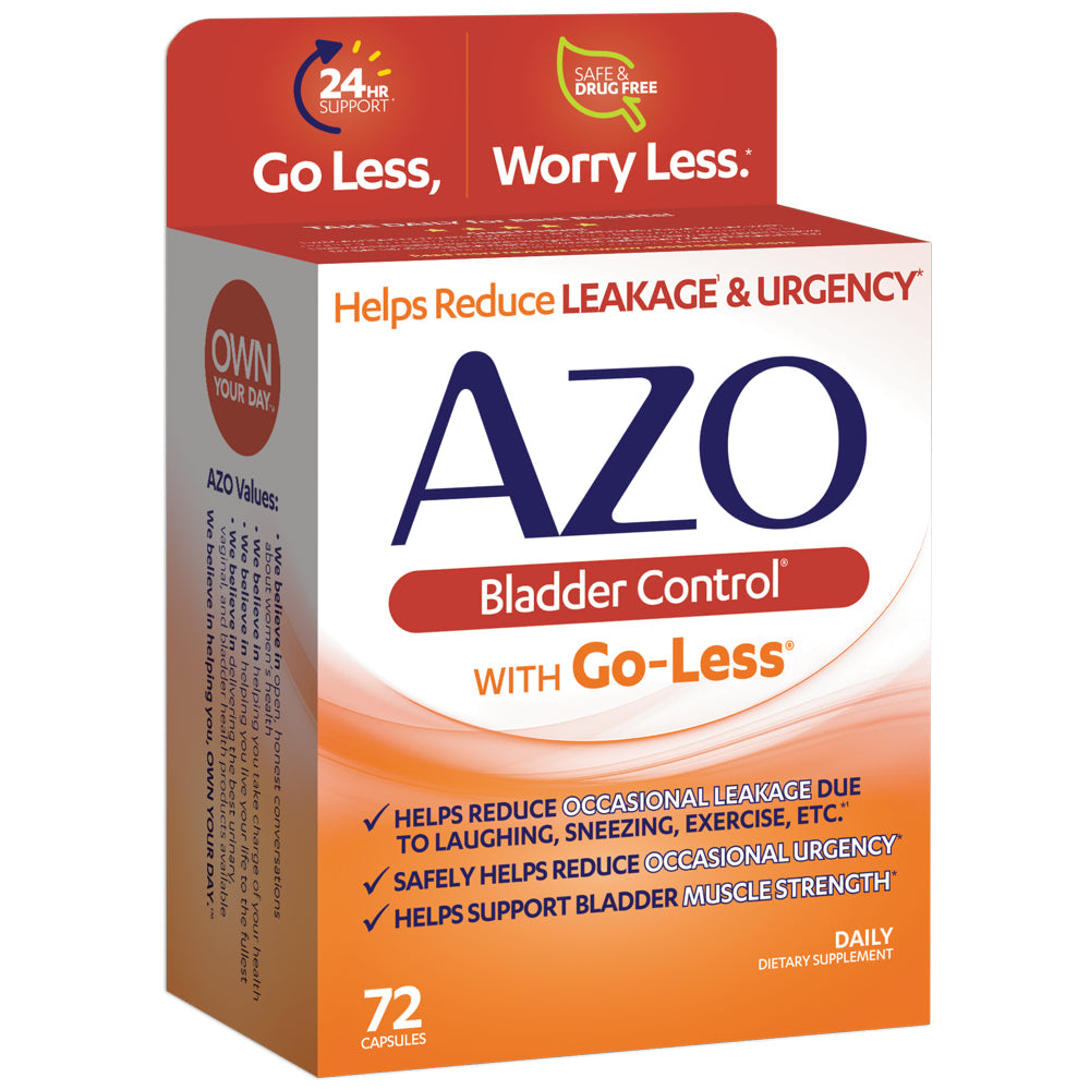 AZO Bladder Control with Go-Less Daily Supplement, Helps Reduce Occasional Urgency* and Leakage†††, 72 Capsules
