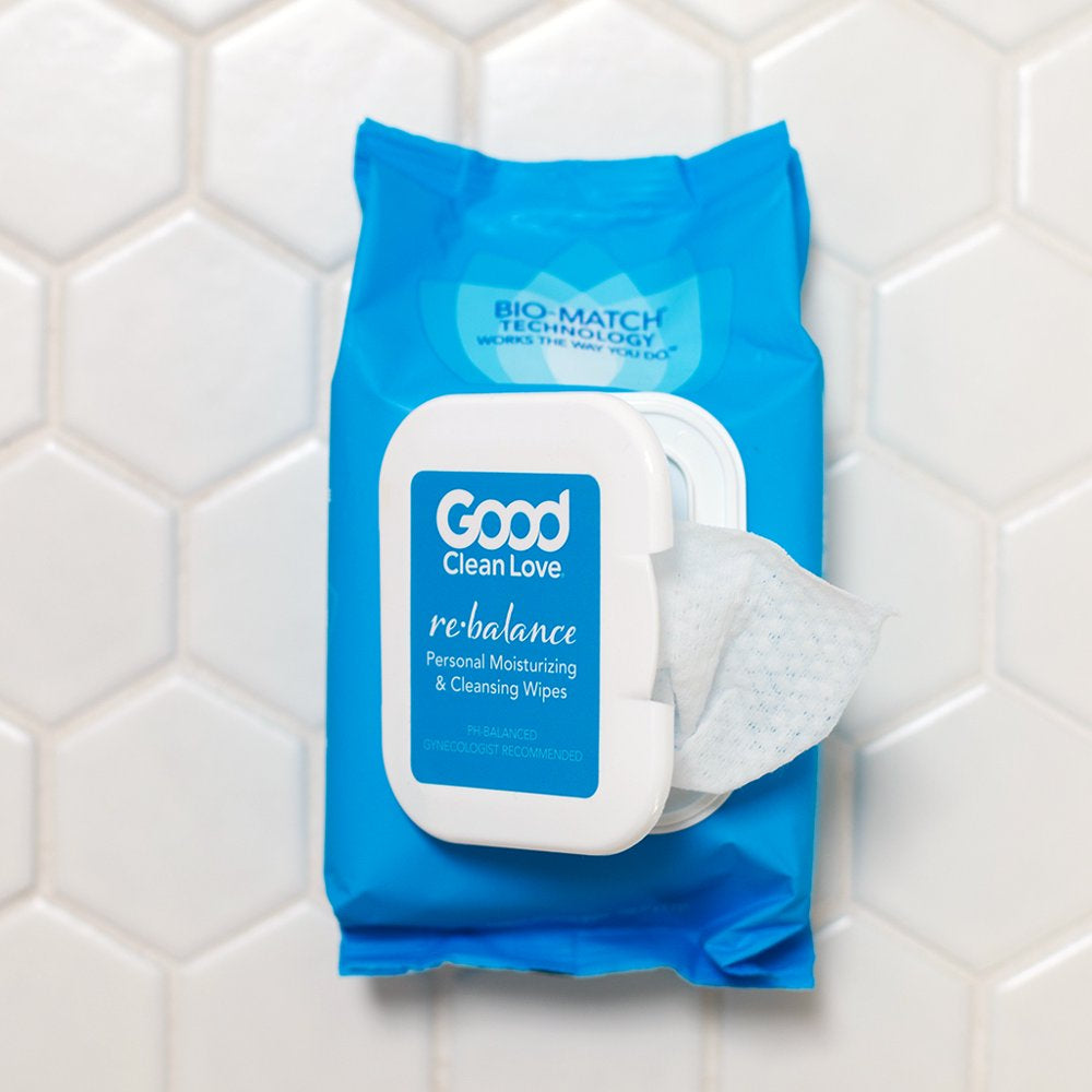 Good Clean Love: Rebalance Personal Moisturizing & Cleansing Wipes, Naturally Reduces Odor & Supports Vaginal Health, Ph-Balanced Feminine Hygiene Product, Bulk Pack, 30 Wipes