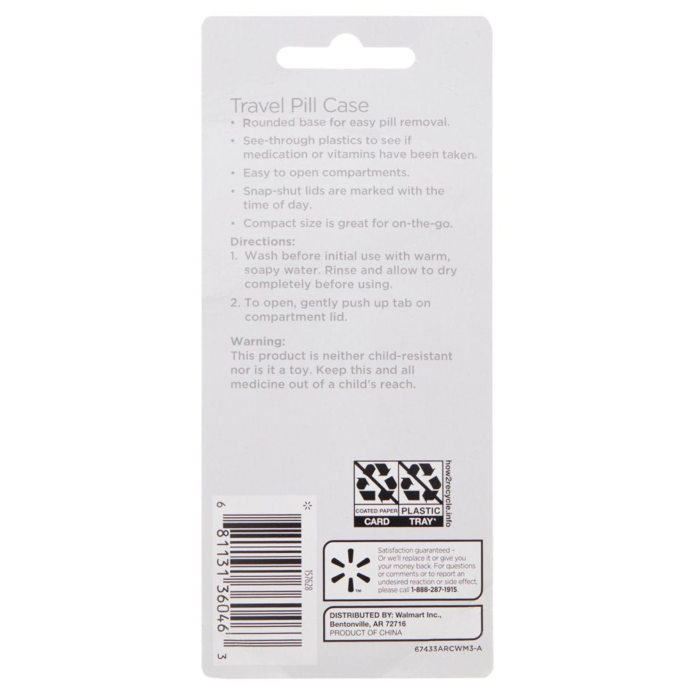 Equate Travel Pill Case, Colors May Vary