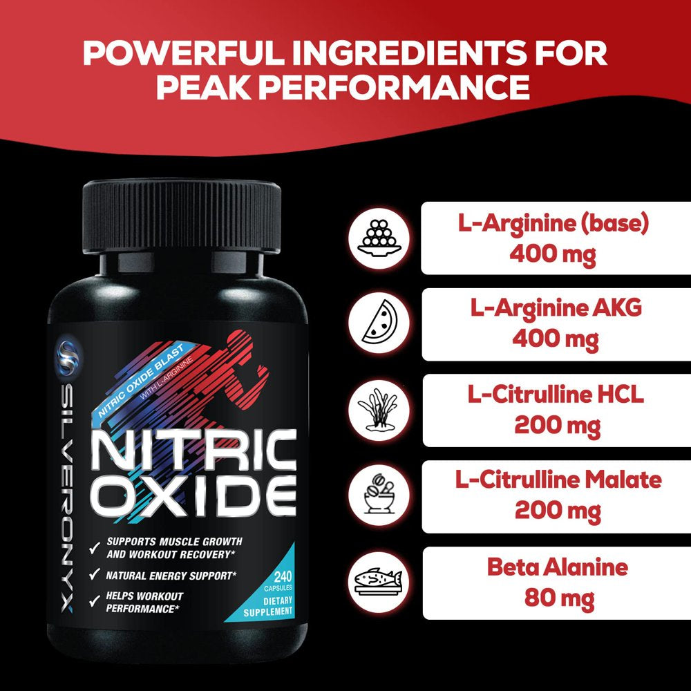 Extra Strength Nitric Oxide Supplement L Arginine 3X Strength - Citrulline Malate, AAKG, Beta Alanine - Premium Muscle Supporting Nitric Booster for Strength & Energy to Train Harder - 240 Capsules