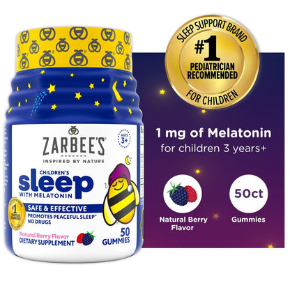 Zarbee’S Kids Sleep 1Mg Melatonin Gummies, Non-Habit Forming, Berry, 50Ct