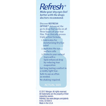 Refresh Optive Advanced Lubricant Eye Drops Preserved Tears, 20 Ml, 2 Bottles