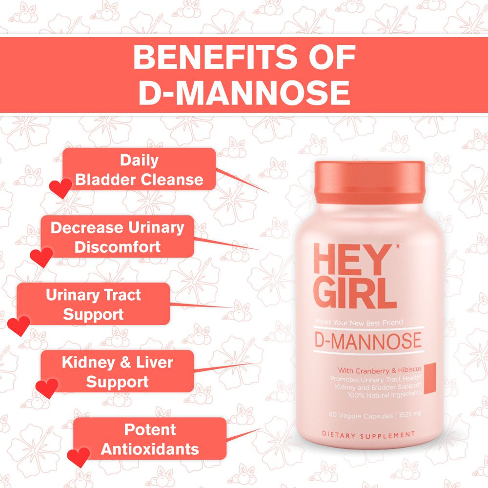 D Mannose Capsules with Cranberry Extract - Fast-Acting UTI Vitamin Supplement Pills - Cleanse & Flush Impurities - D-Mannose 60 Capsules