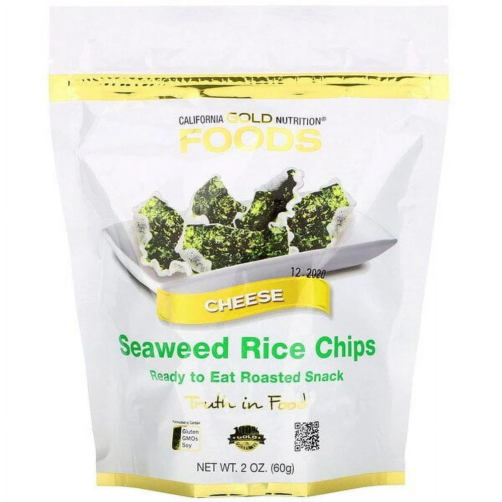 California Gold Nutrition, Seaweed Rice Chips, Cheese, 2 Oz Pack of 4