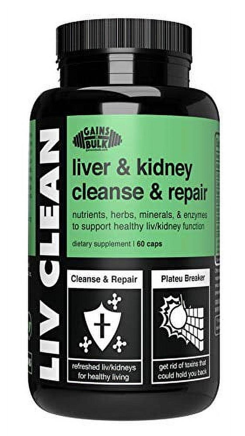 Gains in Bulk, Liv Clean, Liver and Kidney Cleanse, Athlete Health Supplement, 60 Vegetarian Capsules