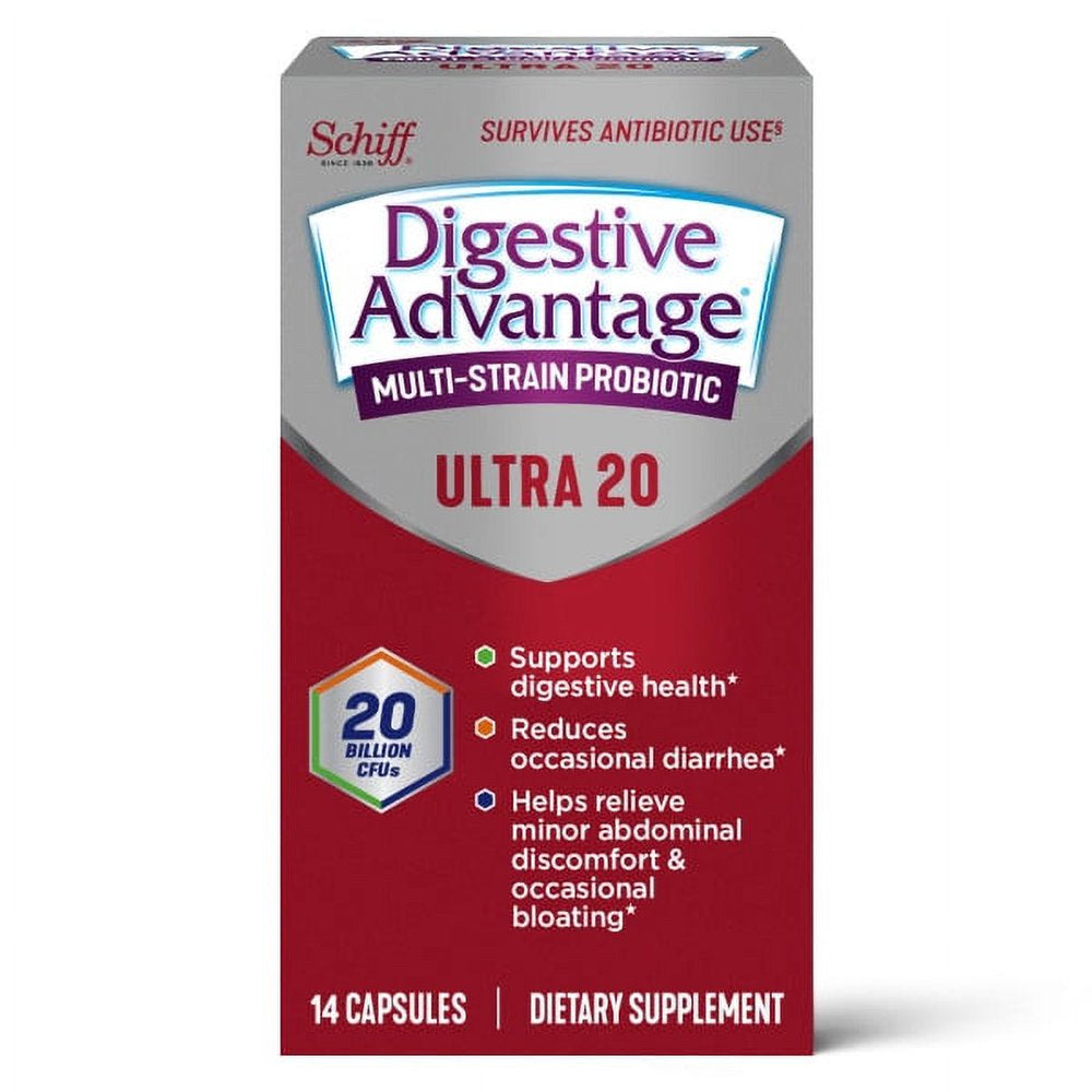 Digestive Advantage 20 Billion CFU Multi-Strain Probiotic Ultra 20 Capsules (14 Count), Reduces Occasional Diarrhea* and Helps Relieve Minor Abdominal Discomfort & Occasional Bloating*