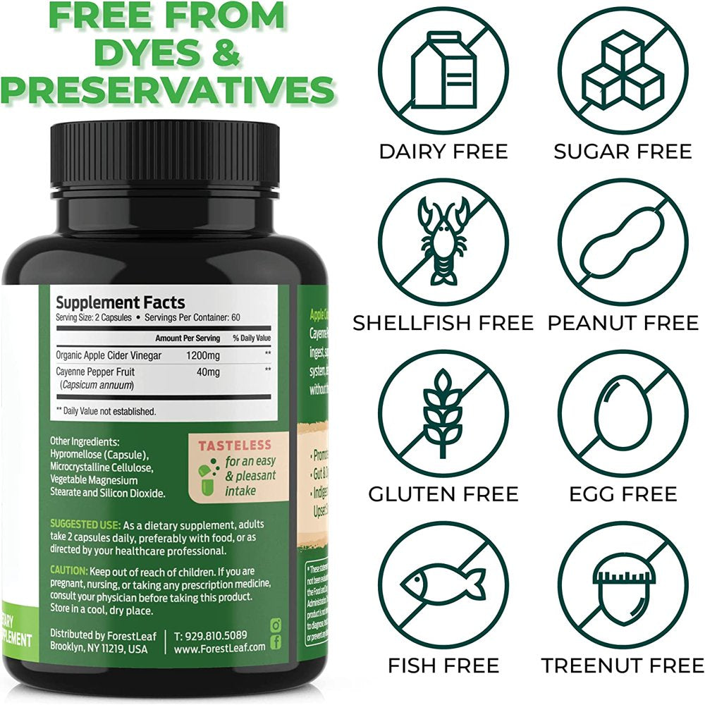 Forest Leaf Apple Cider Vinegar Capsules with Cayenne Pepper Powder, 120 Count