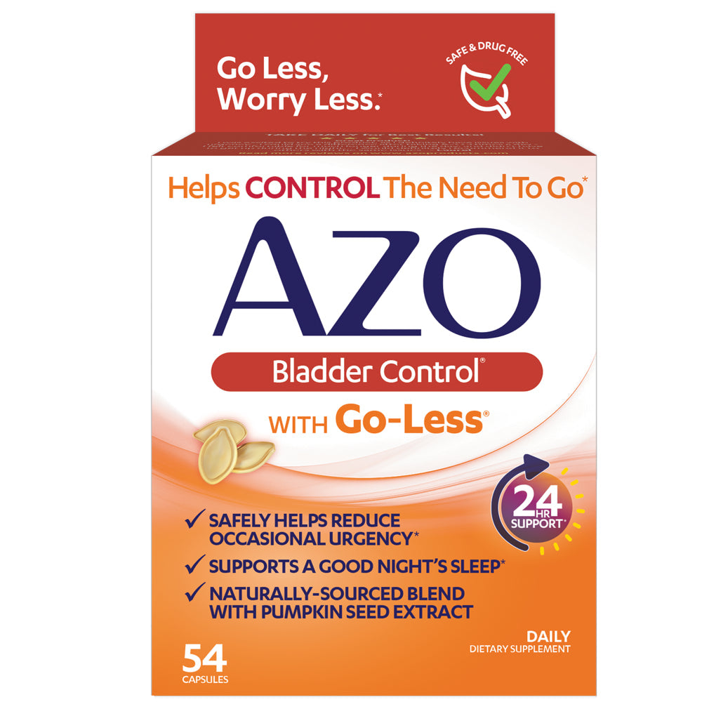 AZO Bladder Control with Go-Less Daily Supplement, Helps Reduce Occasional Urgency* and Leakage†††, 54 Count Capsules
