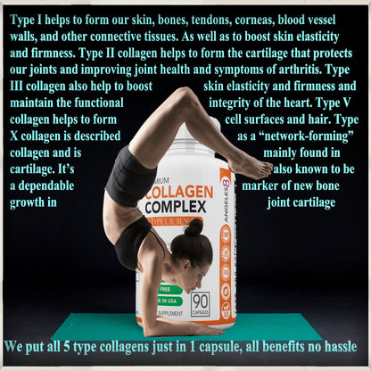 All-Natural Hydrolyzed Collagen Peptides for Skin, Joints, and Muscles (Types I, II, III, V, X)