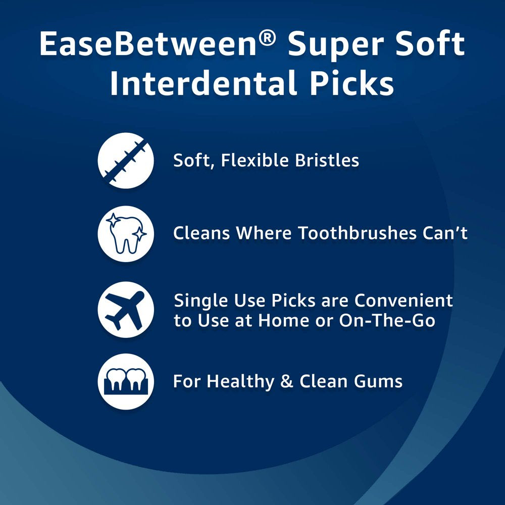 Equate Easebetween Super Soft Interdental Picks, Value Pack with Convenient Travel Case, Flexible Bristles, Standard Teeth Spacing, 50 Count