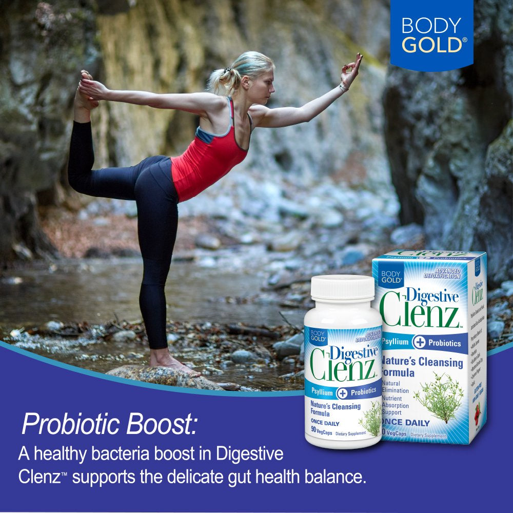 Body Gold Digestive Clenz | Healthy Detoxification, Elimination & Nutrient Absorption Support | 30 Servings, 90 Vegcaps
